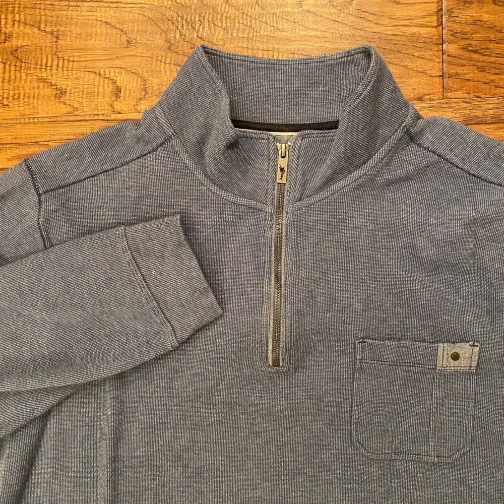 Tommy Bahama Quarter Zip Pullover Men XL Blue Marled Waffle Knit Chest Pocket